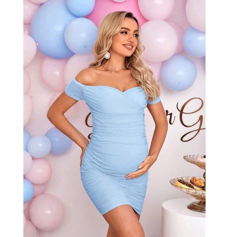 Super Cute And Stylish Ships In 5-10 Business Days Pink And Blue Maternity Dress, Gender Reveal Dresses For Mom, Blue Baby Shower Dress, Cute Maternity Clothes, Gender Reveal Dress, Boutique Style Dresses, Maternity Fashion Dresses, Blue Maternity Dress, Trendy Mom Outfits