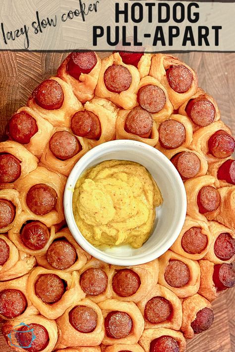 Fun Hotdogs Ideas, Crockpot Hotdogs Recipes, Crockpot Hotdogs For A Crowd, Mini Hotdogs In Crockpot, Race Party Food, Hotdogs In Crockpot, Hot Dog Pizza Recipes, Crockpot Hotdogs, Hotdogs Recipes