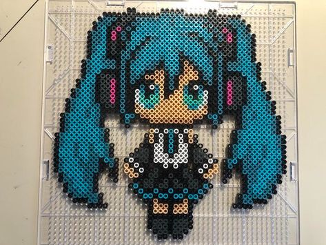 Hatsune miku I just finished for my niece. - Imgur Hatsune Miku Perler Beads, Miku Perler Beads, Miku Pixel Art, Hama Art, Easy Perler Bead Patterns, Pokemon Perler Beads, Pixel Beads, Melty Bead Patterns, Easy Perler Beads Ideas