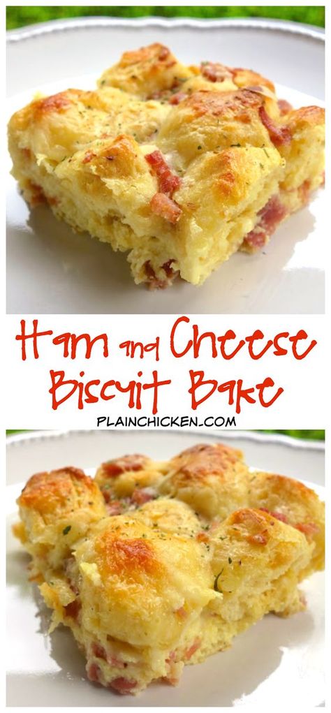 Ham And Egg Biscuits, Breakfast Casserole With Ham And Biscuits, Ham Egg Cheese Biscuit Casserole, Ham And Biscuit Recipes, Ham And Cheese Biscuits Pillsbury, Ham And Cheese Breakfast Bake, Pillsbury Biscuit Recipes Breakfast Eggs, Egg Bake With Biscuits, Egg Biscuit Bake