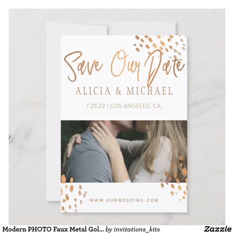 Modern PHOTO Faux Metal Gold Foil Typography Save The Date Typography Invitation, Wedding Typography, Save Our Date, Faux Metal, Landscape Horizontal, Invitation Kits, Contemporary Wedding, Gold Invitations, Wedding Color Palette