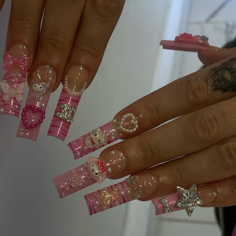 Junk Nails, Cute Pink Nails, Duck Nails, Glamour Nails, Gel Nails Diy, Colored Acrylic, Girly Acrylic Nails, Cute Acrylic Nail Designs, Y2k Nails