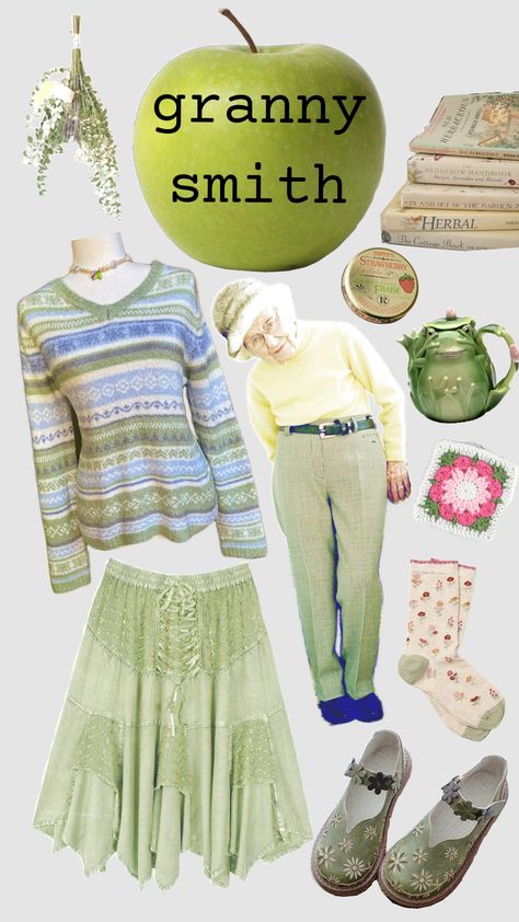 #grandmacore #grandmaaesthetic #grandma #granny #smith #apple #aesthetic #oufitinspo #outfit Granny Outfit, Grandmacore Outfit, Grandma Outfit, Grandmacore Aesthetic, Apple Aesthetic, Grandma Clothes, Grandma Aesthetic, Grandma Style, Granny Smith Apple