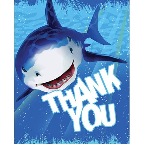 Creative Converting Shark Splash 8 Count Thank You Cards Splash Party, Shark Themed Birthday Party, Birthday Memes, Splash Design, Shark Birthday Party, Birthday Napkins, Shark Party, Halloween Costume Shop, Shark Birthday