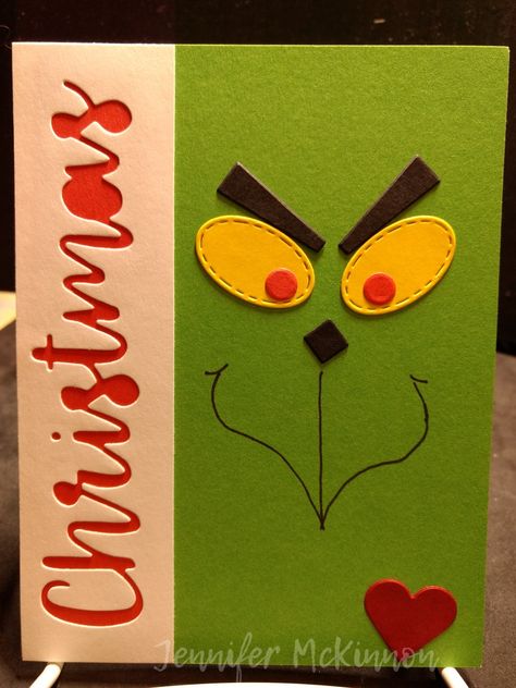 Christmas Card Ideas Grinch, Homemade Grinch Christmas Cards, Grinch Punch Art, Grinch Christmas Cards Diy, Grinch Christmas Card Ideas, Grinch Cards Ideas, Christmas Card Grinch, The Grinch Christmas Card, Ctmh Christmas Cards