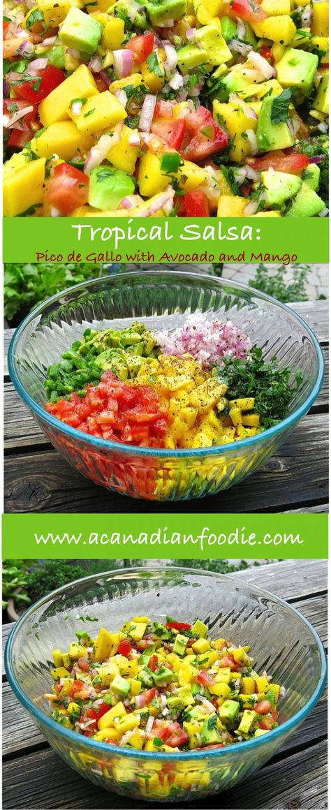 Tropical Salsa For Fish, Tropical Party Appetizers, Tropical Tacos, Party Appetizers Dips, Tropical Party Food, Pico Salsa, Tropical Salsa, Mango Pico, Tropisk Fest