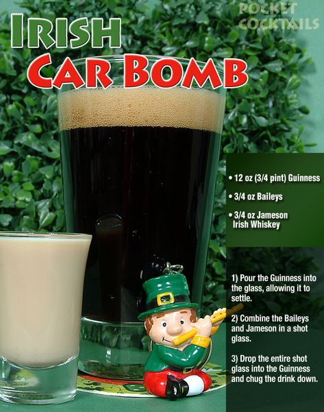 Get our Great Posters on Etsy for St. Patrick's Day Irish Cocktails, Pocket Cocktails, Irish Car Bomb, Bartender Drinks Recipes, Irish Car, Bartender Drinks, Homemade Liquor, Cocktail Drinks Alcoholic, Car Bomb