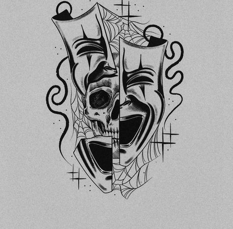 Joker Flash Tattoo, Unique Small Drawings, Grim Reaper Line Art, Two To Look One To See Tattoo, Men Tiny Tattoo Ideas, Dual Personality Tattoo, Mens Tattoo Designs Drawing, Male Sleeve Tattoos, Knee Cap Tattoo Men