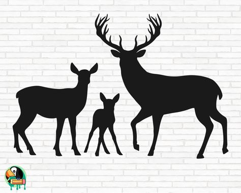 Buck And Doe Silhouette, Deer Family Silhouette, Deer Silhouette Printable, Deer Silhouette Painting, Buck Silhouette, Hirsch Silhouette, Deer Artwork, Wood Burning Patterns Stencil, Deer Svg