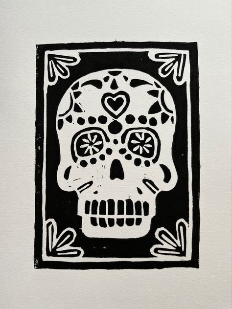 Day of the dead Mexican Illustration Art, Day Of The Dead Illustration, Relief Prints, Mexican Pattern, Tequila Bar, Skull Designs, Lino Art, Lino Cut, Relief Print