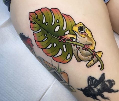 Neo Traditional Matching Tattoos, Neotraditional Color Tattoo, 2 Color Tattoo, Neo Traditional Alligator Tattoo, Trad Mushrooms Tattoo, Insect Tattoo Color, Earthworm Jim Tattoo, Neo Traditional Plant Tattoo, Neotraditional Fish Tattoo