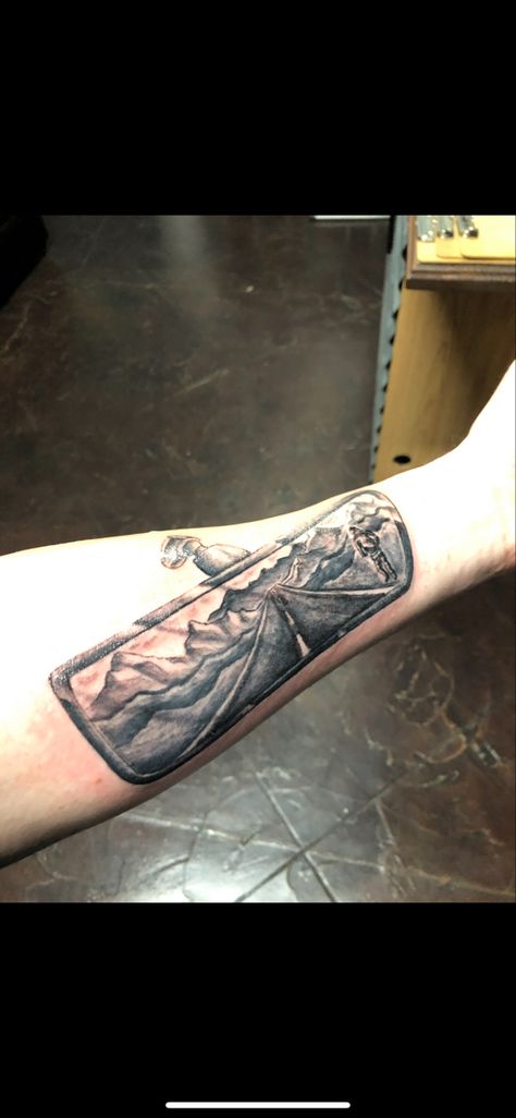 Rearview mirror tattoo on forearm with background of mountains and a man walking Rearview Mirror Tattoo, Rear View Mirror Tattoo, Mirror Tattoo, Mirror Tattoos, Tattoo On Forearm, Half Sleeve Tattoos For Guys, Ink Ideas, Half Sleeve Tattoo, Forearm Tattoos