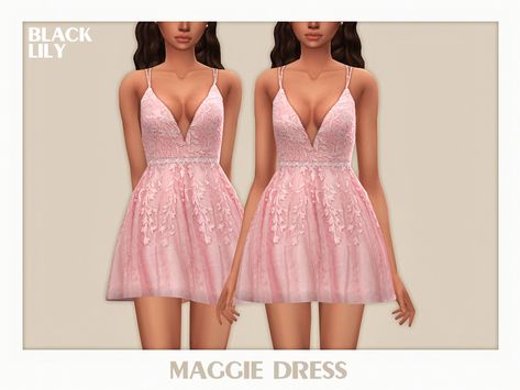 The Sims Resource - Maggie Dress Bella Dresses, Sims 4 Black Hair, Black And White Swimsuit, Pink Dress Short, Sims 4 Body Mods, Designer Bra, Lace Top Dress, Sims 4 Gameplay, Sims 4 Dresses