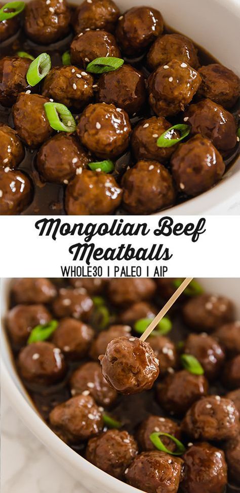 These Mongolian Beef Meatballs are perfect for a party appetizer or a yummy main dish! This recipe is paleo, whole30, and AIP. Mongolian beef has become one of my favorite dishes! The classic version is amazing in itself, but I’m also all about creative takes on a classic. These Mongolian beef meatballs are just the […] Mongolian Beef Meatballs, Aip Diet Recipes, Unbound Wellness, Cooking With Ground Beef, Paleo Appetizers, Autoimmune Paleo Recipes, Aip Paleo Recipes, Mongolian Beef, Beef Meatballs