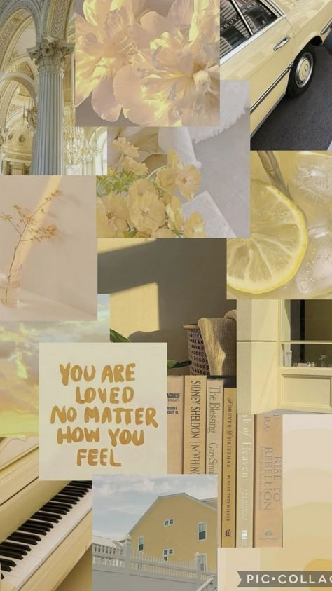 Spring Yellow Aesthetic, Light Yellow Dress Aesthetic, Pale Yellow Aesthetic Wallpaper, Yellow Collage Wallpaper, Pastel Yellow Aesthetic Wallpaper, Yellow Aesthetic Collage, Aesthetic Wallpaper Yellow, Pastel Yellow Aesthetic, Yellow Collage