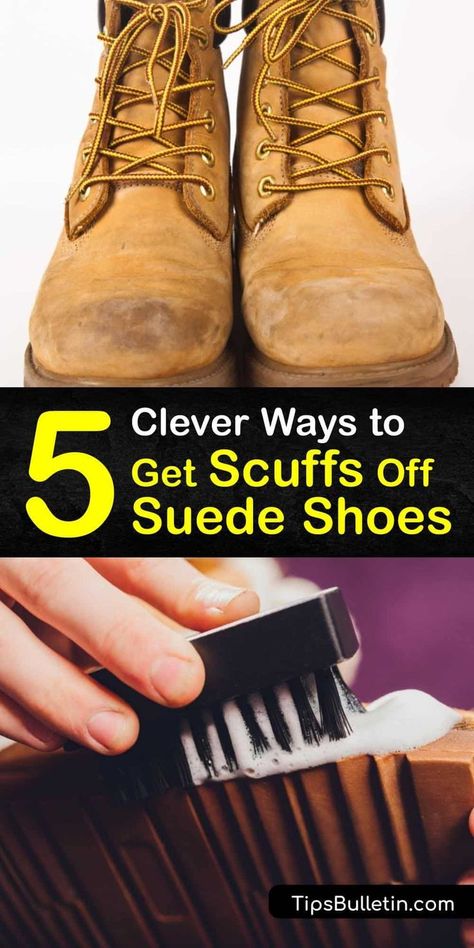 Learn how to remove scuff marks from suede shoes in a few simple steps. Scuffs are stubborn, but it’s possible to clean suede boots with a suede cleaner and brush and remove a scuff stain with white vinegar or baking soda. #remove #scuffs #suede #shoes Clean Suede Boots, Suede Shoe Cleaner, Tims Boots, Clean Suede, Tan Suede Boots, Suede Cleaner, Soft Leather Boots, How To Clean Suede, Shoes Hack