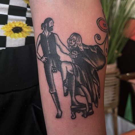 Fleetwood Mac Traditional Tattoo, Etta James Tattoo, Fleetwood Max Tattoo, Traditional Man And Woman Tattoo, Matching American Traditional Tattoos, American Traditional Man, Hotel California Tattoo, Music Artist Tattoo, Man And Woman Tattoo