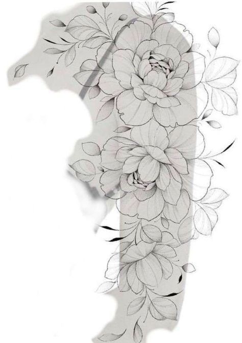 Peony Full Sleeve Tattoo, Peony Flower Tattoos Drawings, Peony Tattoo Arm, Peony Flower Tattoo Design, Drawing Peony, Half Arm Sleeve Tattoo, Peony Flower Tattoos, Family Tattoo Designs, Feminine Tattoo Sleeves