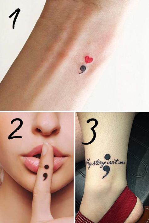 89 Semicolon Tattoo Ideas That Are Beautifully Done - tattooglee Finger Tattoos Semicolon, Semicolon Heart, Awareness Tattoos, Semicolon Tattoo Ideas, Colon Tattoo, Halo Tattoo, Tato Dengan Makna, Tato Jari, Awareness Tattoo