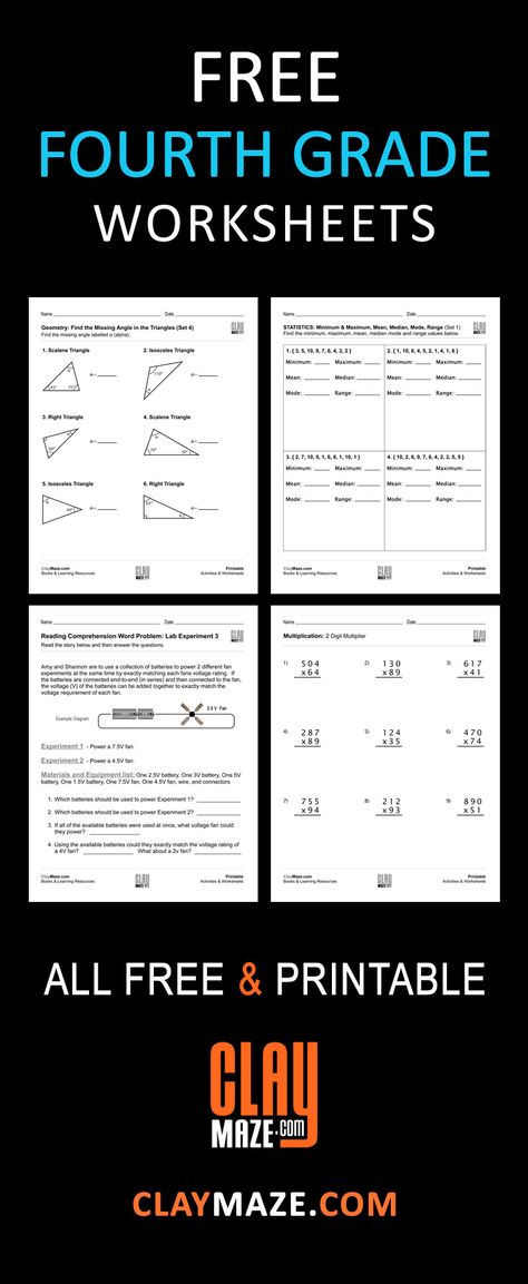 Free Fourth Grade Worksheets (Grade 4) Our collection of free 4th Grade worksheets and activities make a great addition to children's learning resources. Our 4th Grade collection contains worksheets ranging from the basics like finding missing angles in geometry, free multiplication flash cards and statistics to the more advanced STEM topics like lab experiments and science reading comprehension. We also have worksheets on more fun topics like mazes, word searches, and brain teaser worksheets. 3rd Grade Worksheets, Multiplication And Division Worksheets, Third Grade Worksheets, Venn Diagrams, 4th Grade Math Worksheets, Addition And Subtraction Worksheets, Division Worksheets, 2nd Grade Worksheets, Fractions Worksheets