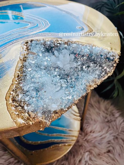 Resin Art Geode Crystal Epoxy Side Table | Etsy Crystal Epoxy Table, Geode Furniture, Epoxy Side Table, Geode Crystals, Quartz Marble, Resin Geode, Epoxy Art, Geode Art, Resin Wall Art