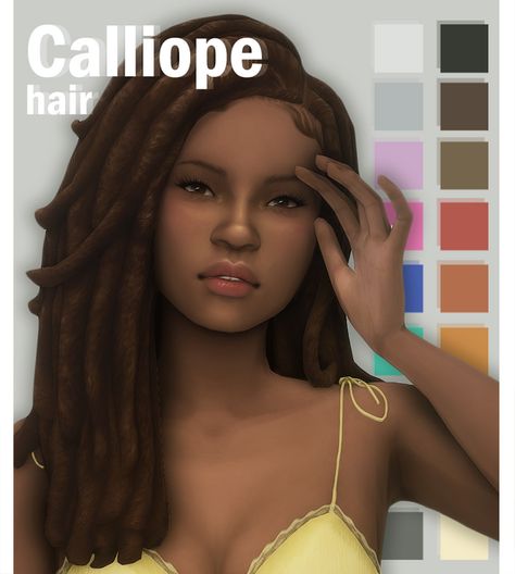 calliope hair | okruee on Patreon Afro Hair Sims 4 Cc, Sims 4 Afro Hair, Sims 4 Curly Hair, Sims 4 Black Hair, Mod Hair, Sims 4 Mm Cc, Sims 4 Cc Makeup, Sims 4 Teen, Sims 4 Characters