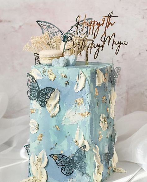 Blue Birthday Cakes For Women, Frozen Cake Designs, Alice Cake, Olaf Cake, Blue Birthday Cakes, Cake Cafe, Butterfly Cake, Elegant Birthday Cakes, Tall Cakes