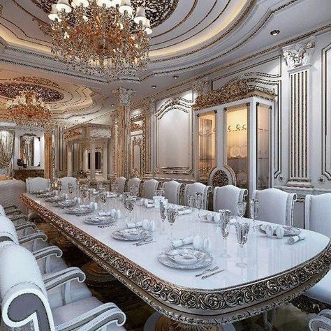 Fancy Dining Room, بيوت ملكية, Luxury Mansions Interior, Interior House Design, Interior Decorating Styles, Luxury Dining Room, Large Dining Room, Mansion Interior, Mansions Luxury