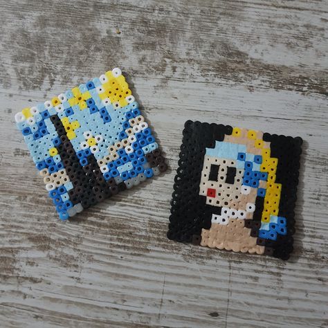 La Mona Lisa, Girl With The Pearl Earring, 3d Perler Bead, Iron Beads, Van Gogh Paintings, Starry Night Van Gogh, Pearl Earring, Perler Bead, The Pearl