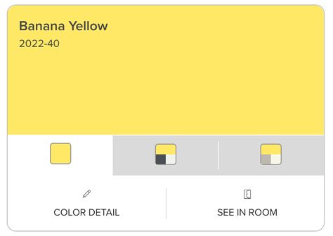 Benjamin Moore Banana Yellow Benjamin Moore Mustard Yellow, Benjamin Moore Hawthorne Yellow, Banana Yellow Color Palette, Benjamin Moore Yellow, Banana Yellow, Yellow Doors, Benjamin Moore Paint, Paint Colors Benjamin Moore, Yellow Brick Road