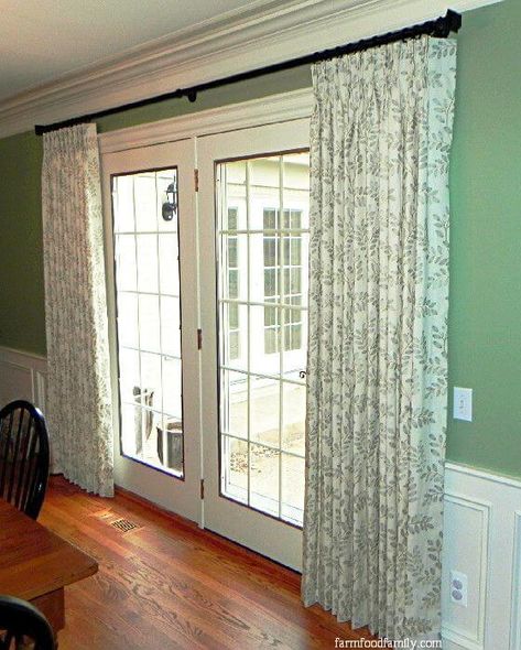 25+ Best Patio Door Curtain Ideas & Designs - Window Dressing Ideas Slider Curtains, French Door Curtain Panels, French Door Window Treatments, Sliding Door Curtains, Door Window Treatments, Patio Door Curtains, French Door Curtains, Door Coverings, Sliding Glass Doors