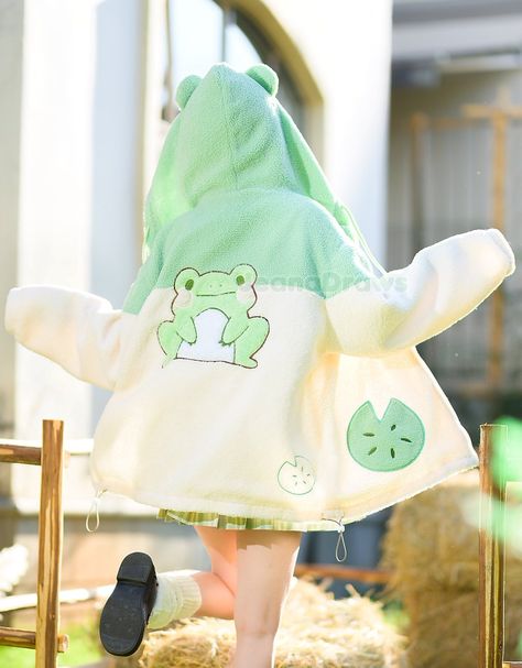 Fluffy Hoodie, Frog Design, Kawaii Fashion Outfits, Kawaii Dress, Really Cute Outfits, Kawaii Clothes, Dream Clothes, Teen Fashion Outfits, Lily Pads