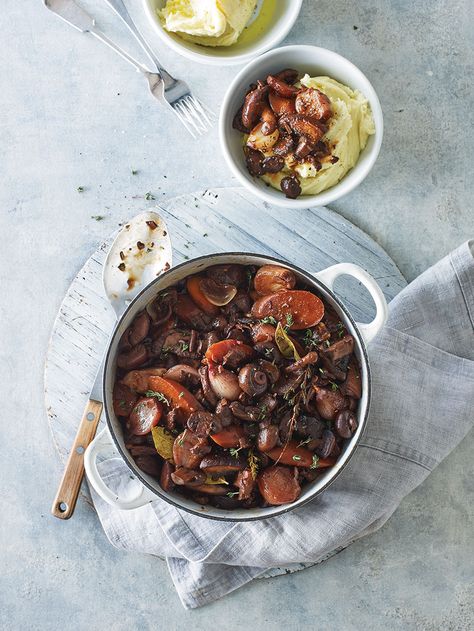 Mushroom bourguignon recipe | Jamie Oliver vegetarian recipe Jamie Oliver Vegetarian, Mushroom Bourguignon, Beef Bourguignon Recipe, Vegetarian Roast, Mushroom Curry, Dried Porcini Mushrooms, Creamy Mash, Jamie Oliver Recipes, Vegetarian Recipe