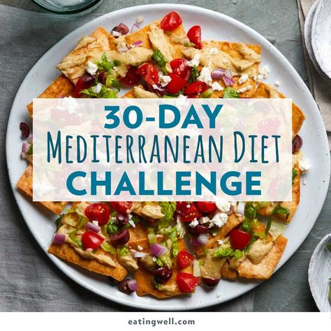 30-Day Mediterranean Diet Challenge Med Diet, Mediterranean Diet Meal Plan, Easy Mediterranean Diet Recipes, Mediterranean Diet Plan, Recipes Lunch, Recipes For, Diet Challenge, Dash Diet, Healthy Benefits