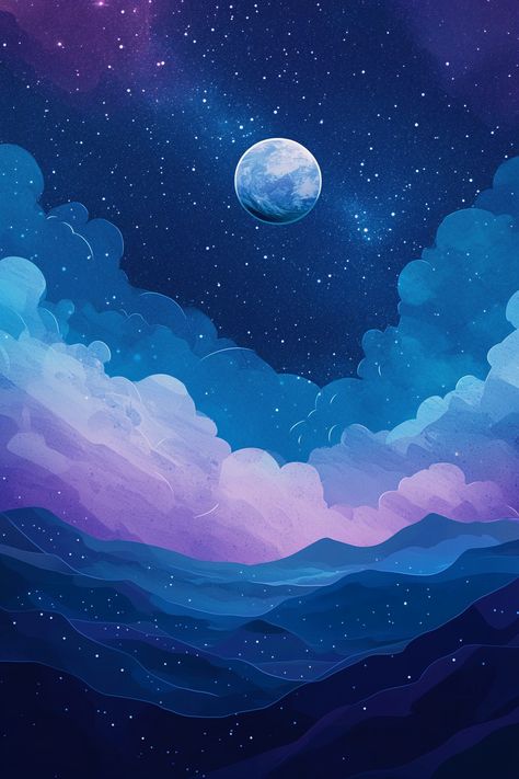 Transform your device with this breathtaking cosmic wallpaper, featuring a mini moon drifting among vibrant blues, purples, and swirling galaxies. Blue Purple Wallpaper, Cosmic Wallpaper, Aesthetic Space, Mini Moon, Star Wall, Aesthetic Colors, Purple Wallpaper, Pink Ombre, Landscape Wallpaper