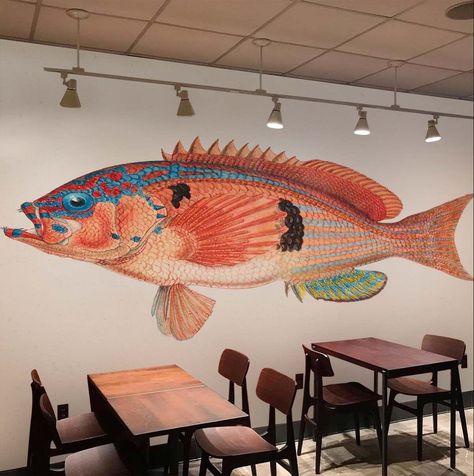 trish’s 101 different jobs austin and ally raini rodriguez working teen job Seafood Decor, Illustration Mural, Group Art Projects, Fish Watercolor, Fish Restaurant, Wallpaper Uk, Watercolor Fish, Boho Furniture, Graffiti Murals