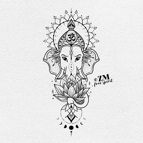 • GANESHA •  Be gentle with yourself. There is nothing wrong with having no damn clue what you’re doing... 🌙 Some of the best things in… Ganesha Tattoo Mandala, Totum Pole, Pole Tattoo, Men Henna Tattoo, Elephant Drawings, Buddhist Symbol Tattoos, Buda Tattoo, Arte Ganesha, Tattooing Inks