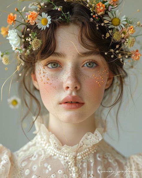 Flower Make Up Looks, Makeup With Flowers, Flowers On Face, Australian Forest, Pencil Colour Painting, Women With Flowers, Portrait With Flowers, Face With Flowers, Flower On Head