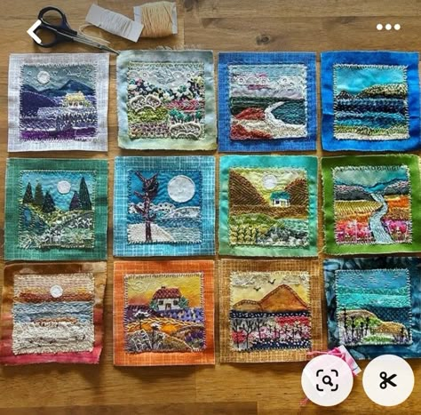 Sewing Landscapes, Landscape Quilts Ideas, Wool Quilts Patterns, Landscape Textiles, Calming Crafts, Coastal Calm, Patchwork Inspiration, Landscape Art Quilts, Miniature Landscape