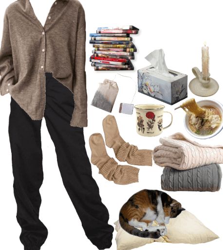 Cozy Sick Day Outfit, Messy Outfit Lazy Days, Cozy Lazy Outfit, Around The House Outfit Lazy Days, Sick Outfit Comfy, Sick Day Aesthetic, Comfy Winter Outfits Lazy Days, Around The House Outfit, Sick Day Outfit