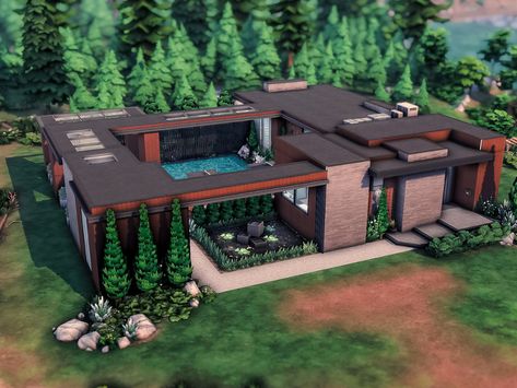 Simsfreeplay Houses Ideas, Moonwood Mill Sims 4, Sims 4 Moonwood Mill House, Sims 4 Modern House No Cc, The Sims 4 Houses Ideas Modern, Sims 4 Builds No Cc, Sims 4 Penthouse, Modern Industrial House, Black Modern House