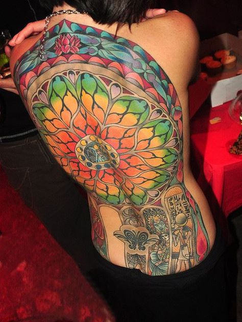 Stained Glass Back Tattoo. Beautiful but I  not this brave! Stained Glass Tattoo, Glass Tattoo, Cool Back Tattoos, Full Back Tattoos, Tattoos Gallery, Great Tattoos, Back Tattoos, Mandala Tattoo, Skin Art