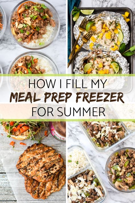 Bye Bye savory soups and recipes using the oven. When Summer hits, my freezer game changes! Here is how I fill my meal prep freezer for the Summer! #mealprep #summermeals #mealplanaddict #fillyourfreezer Dairy Free Freezer Meal Prep, Batch Freezer Cooking, Postpartum Summer Freezer Meals, Freezer Grill Meals, Freezer Meals Summer, Asian Freezer Meals, Frozen Meal Prep Recipes, Frozen Meal Prep, Meal Prep Freezer Meals