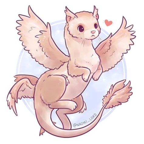 Anime Ferret, Animal Fusions, Naomi Lord Art, Naomi Lord, Mythical Creature Art, Cute Dragon Drawing, Mythical Birds, Hybrid Art, Pet Ferret