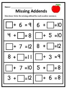 mathematics worksheets Missing Addends, Missing Addend, First Grade Math Worksheets, Free Printable Math Worksheets, Sight Word Flashcards, First Grade Worksheets, 2nd Grade Math Worksheets, 1st Grade Math Worksheets, 2nd Grade Worksheets