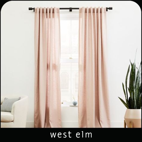 Crafted from premium flax and washed for a luxe, lived-in look, our European Flax Linen Curtain offers both privacy and soft style, making it a dreamy choice for bedroom or living room windows. Hawaii Airbnb, Insulate Windows, Belgian Linen Curtains, Romantic Industrial, Mid Century Curtains, Curtain Inspiration, Metal Curtain Rod, Fabric Blocks, Linen Blackout Curtains