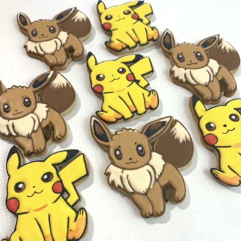 Eevee Cookies Decorated, Eevee Cookies, Pokemon Cookies Royal Icing, Pokémon Sugar Cookies, Pokemon Cookies Decorated, Pokemon Sugar Cookies, Pikachu Cookies, Pokemon Cookies, Anime Cookies