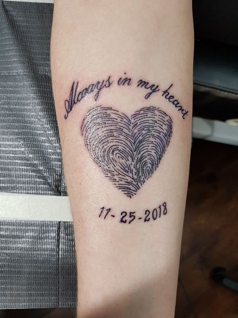 Thumbprint Tattoo Memory Dad, Small Memorial Tattoos Husband, Finger Print Tattoo Memorial, Grandson Tattoo Ideas, Fingerprint Tattoo Memorial, Grandad Tattoo, Mum Tattoos, Small Memorial Tattoos, Loving Memory Tattoos