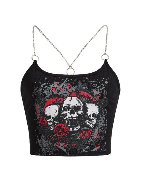 Princesa Punk, Clubwear Outfits, Floral Halloween, Punk Skull, Top Moda, Emo Outfits, Grunge Punk, Tank Top Camisole, Goth Outfits