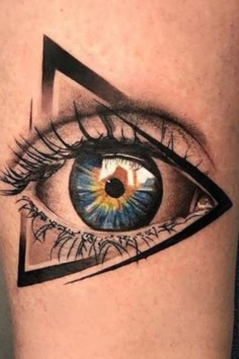 3rd Eye Tattoo Men, Eye Triangle Tattoo Design, Triangle Eye Tattoo, Eye In Triangle Tattoo, Iluminati Eye Tattoo, Trippy Eyes Tattoo, Eye Tattoo On Arm, 3rd Eye Tattoo, Geometric Third Eye Tattoo Design